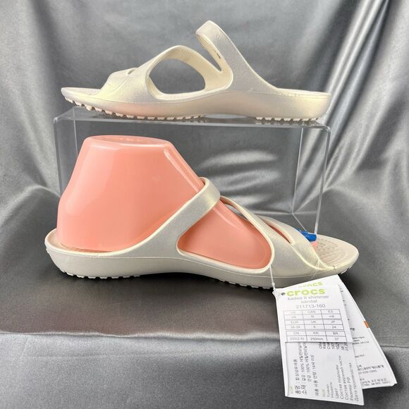 Crocs Kadee II Shimmer Sandals Women's 8 Beige Strappy Slides 211713-160 NEW - Picture 14 of 17